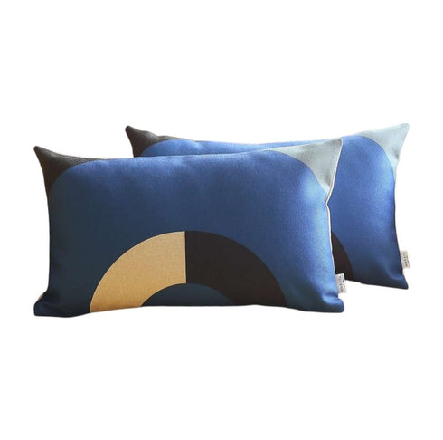 Set of 2 Blue Modern Lumbar Pillow Covers